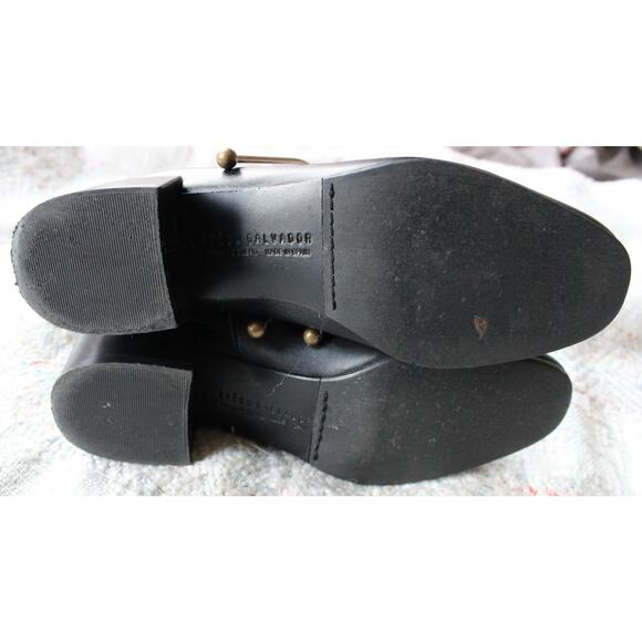 Freda Salvador Black Leather Metal Loop Stirrup Ornament Mid Heel Boots Size 7 - Picture 4 of 6